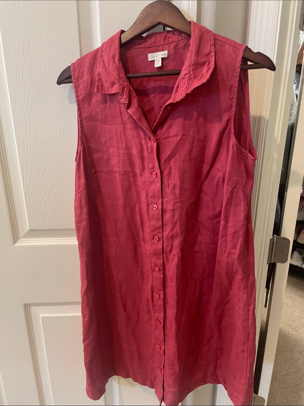 Garnet Hill Sleeveless Button-Front 100% Linen dress - Berry